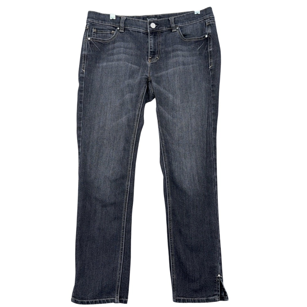 White House Black Market Noir Straight Leg Jeans Dark Wash Ankle Slit Size 6